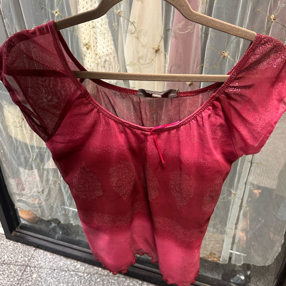 y2k pink whimsygoth boho pattern pink red sparkle top euro